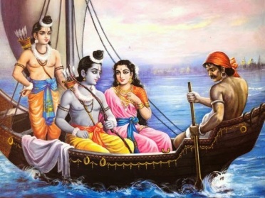 Lord Ram, Laxman, Sita Devi and Kevat sailing boat